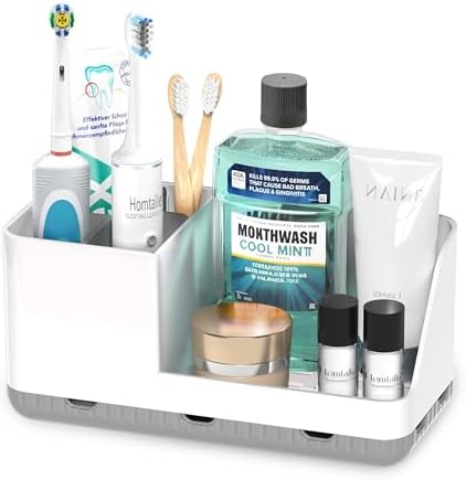 Toothbrush Holder Bathroom Counter Organizer & Storage Detachable | Anti-Slip with Drain Holes, Kids Electric Toothbrush and Toothpaste Holders for Vanity Sink Bathroom Decor Accessories