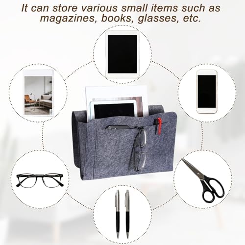 uxcell 4 Pockets Bedside Caddy, 11x3x9 Inch Felt Hanging Bedside Storage Organizer, Bed Hanging Storage Bag Holder for Magazine Book Remote Control Bed Sofa College, Gray