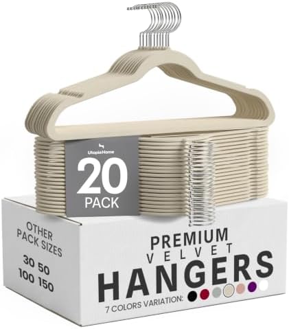 Utopia Home Velvet Hangers, 20 Pack, Ivory