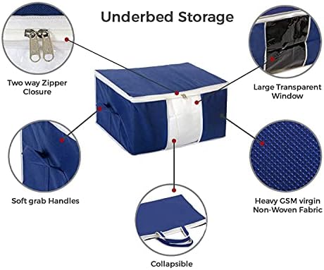 Kuber Industries Underbed Clothes Blankets Storage Bag With Tranasparent Window- Pack of 2 (Navy Blue)-HS_38_KUBMART21708