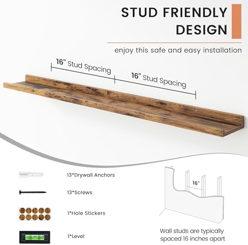 FLYJOE Floating Picture Ledge Shelves for Wall Set of 4, 48 Inch Wall Shelves with Lip Long Large Nursery Book Shelf for Toys Storage Kids Bookshelf Wall Mounted Living Room Bedroom Decor Frames