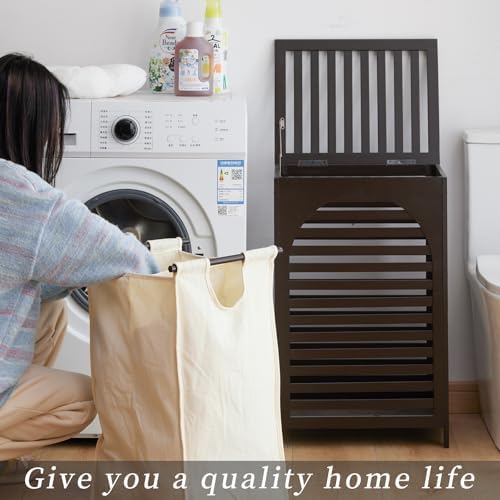 Laundry Hamper with Lid,Bamboo Large Waterproof Clothes Laundry Basket,Removable Washing Bags with Handles,clothes basket (Brown)