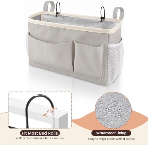 Fab totes Bedside Caddy for Dorm Bed, Bedside Storage Bag Hanging Organizer