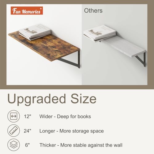 Floating Shelves 24 Inch Long, Set of 3, 12 Inch Deep Wall Shelves