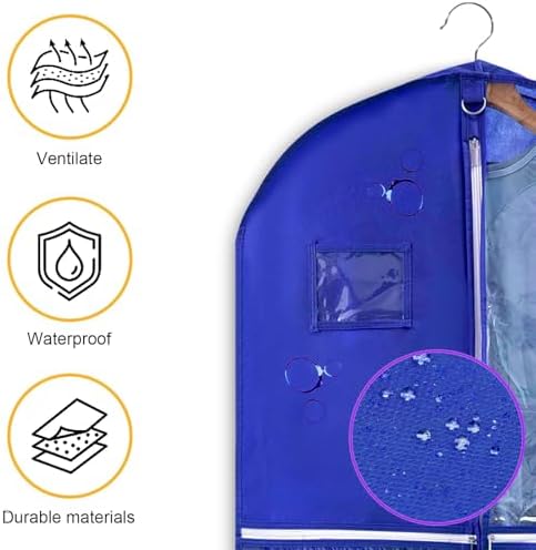 1 Pack Garment Bag for Travel Storage,Dance Costumes Competition Bag,Girls Dress Recital Dance Bag Kids Garment Bags for Hanging Clothes,Clear Cheer Uniform Garment Bag with Buckle.Blue