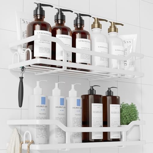 Kitsure Shower Caddy, Adhesive Shower Organizer, X-Large, White | Stainless Steel Shelf for Inside Shower, No Drill Bathroom Organizers and Storage, Home Decor Accessories