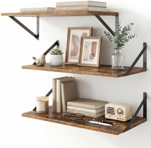 Floating Shelves 24 Inch Long, Set of 3, 12 Inch Deep Wall Shelves