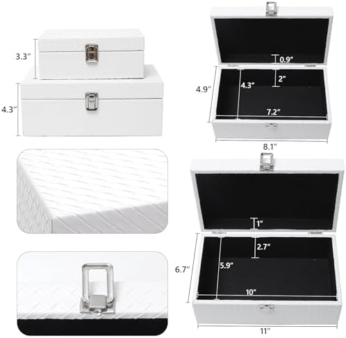 DECOR4SEASON Faux Leather Decorative Jewelry Storage Organizer Boxes Set of 2, White