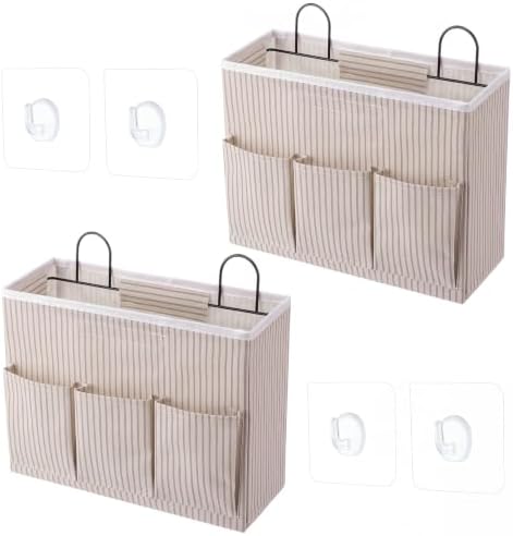 Wenqik 2 Pcs Wall Hanging Storage Bag with 3 Pockets Linen Storage