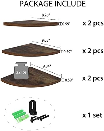 HORLIMER 6 Pack Wall Mount Floating Corner Shelf for Bedroom, Living Room | Rustic Wood Corner Wall Shelves for Bathroom, Kitchen