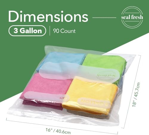 Seal Fresh 3 Gallon Large Plastic Storage Bags – 16" x 18" (90 Count) – Reusable XXL Extra Large Clear Jumbo Zip Bags with Sealable Zipper Top For Clothes, Travel, Moving