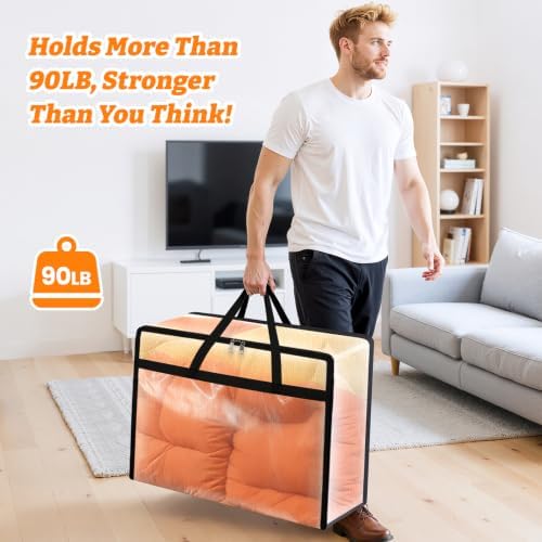 BlissTotes Moving Bags 90L 6PCS, Clear Clothes Storage Under Bed Storage