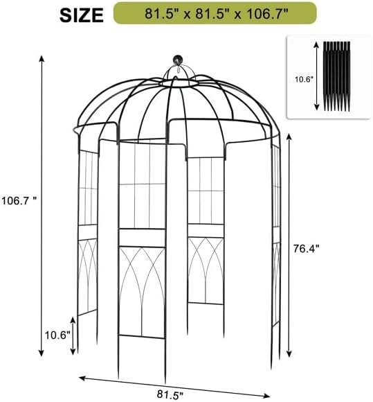 French Style Birdcage Shape Heavy Duty Gazebo,9'Highx 6‘6" Wide,Pergola Pavilion Arch Arbor Arbour Plants Stand Rack for Wedding Outdoor Garden Lawn Backyard Patio,Climbing Vines,Roses,Dark Rust