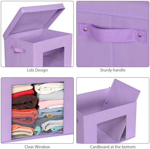 Univivi Fabric Storage Bins with Lids for Closet, 4 Pack, Purple