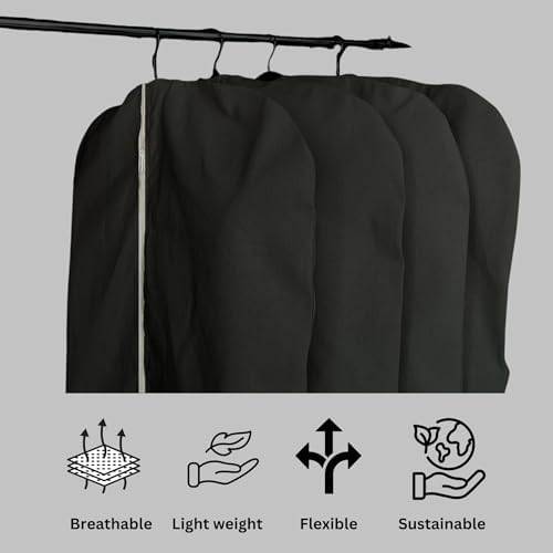 Premium 100% Cotton Garment Bags – 60" Black Canvas Suit Cover with YKK Zipper – Breathable, Dust-Proof Storage for Suits, Coats, Dresses, Jackets & Travel/Closet Use