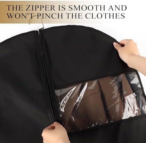 60Inch Garment Bags Covers,Black Hanging Clothes Bag, Suit Cover Bags with Clear Window for Hanging Closet Clothes Storage and Travel
