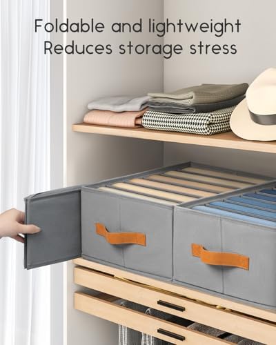 Homsorout Closet Organizers and Storage - Fabric Clothes Organizer with Handles, Foldable Jeans Organizer for Clothes, Drawer Organizer for Shirts, Bra, Sweater, Scarf, 4 Pack, Grey