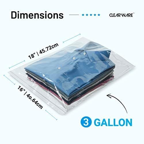 Large Storage Bags With Zipper Top - 3 Gallon Size, 16" x 18", Extra Large Plastic for Clothes, Travel, Moving, Large Reusable freezer bags, BPA-Free, 2-mil Thick (X-Large, 50, Count)