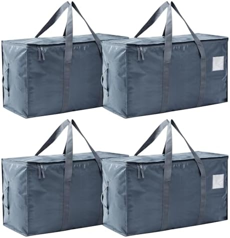Moving Bags Heavy Duty Extra Large, Moving Boxes, Moving Supplies Essentials,Storage Bins with Lids, Plastic Packing Totes, Storage Bags for Clothes with Handles & Zippers(Grey, 4 Pack)