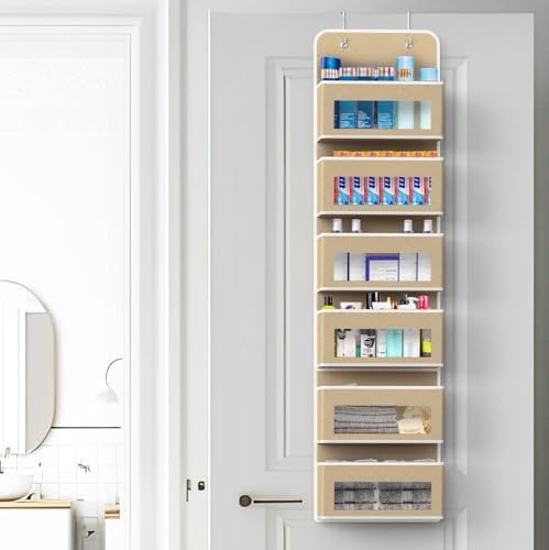 Simple Houseware 6 Clear Window Pocket Over Door Hanging Organizer, Beige