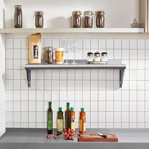 Hally Stainless Steel Shelf 12"x60" NSF Commercial Wall Mount Rack Shelving | 315LB, Metal Wall Shelves, Kitchen Racks & Shelves, Floating Shelving, Heavy Duty, for Restaurant, Kitchen, Home & Hotel