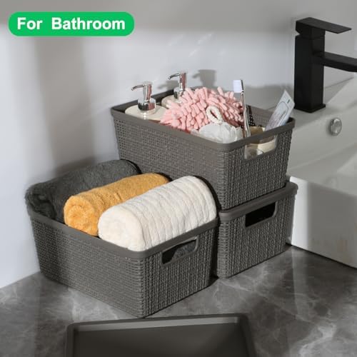 6 Pack Plastic Storage Baskets with Lid,Grey Stackable Bins