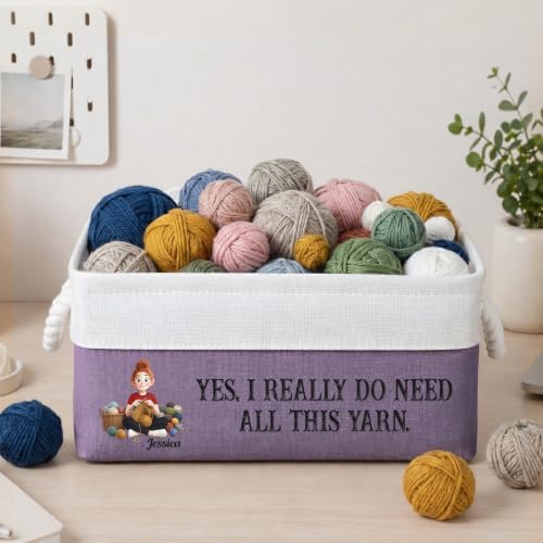 Macorner Personalized Yarn Storage Basket for Knitters, I Really Do Need All This Yarn, Foldable Basket with Rope Handles, Gift for Yarn Lovers & Crafters