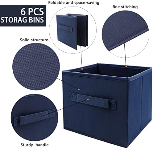 EBIGIC Small Storage Bins,Collapsible Fabric Storage Organizer 9.0"x7.5"x7.5" 6 Pack,Mini Storage Box,fit for closet, living room, bookshelf, Kids clothes and toys storage and organization Blue…