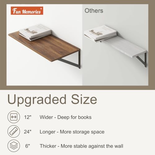 Floating Shelves 24 Inch Long, Set of 3, 12 Inch Deep Wall Shelves