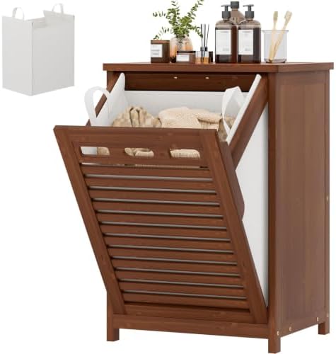Homykic Bamboo Tilt Out Laundry Hamper Cabinet with 15.5 Gal Removable Bag