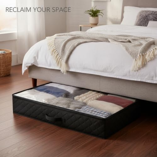 Easy-Access Under Bed Storage Bag, 90L Foldable Polyester Bin with Handles for Clothes and Quilts (1 Pack)