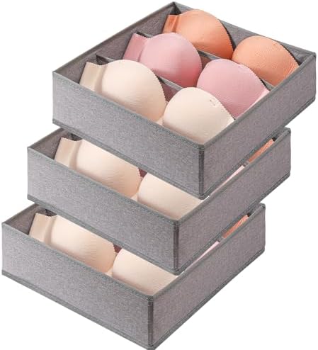 Bra Storage Drawers Organizer for Clothing Underwear Dresser Drawer Organizer Dividers Foldable Storage Cube Bins for Bra, Underwear,3 Pack （Grey）