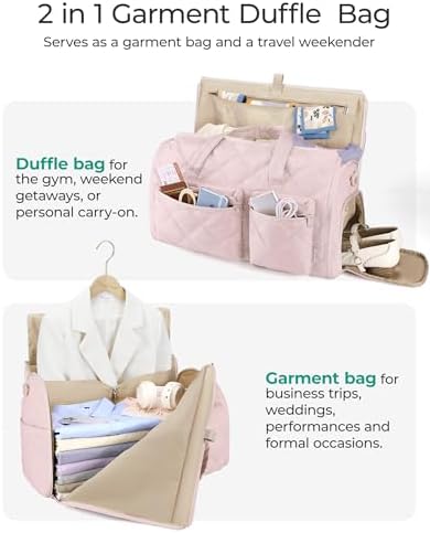 BAGSMART Garment Duffel Bag, Convertible 2-in-1 Puffy Water-Resistant Carry-On with Shoe Compartment (A-Dark Pink)