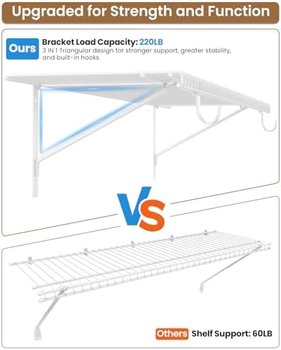 Wire Closet Shelving with Triangular Brackets & Hanging Rod, 2-Pack