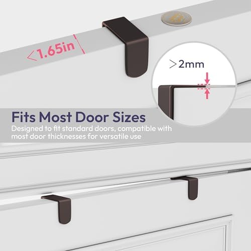 SWTYMIKI Over The Door Hooks Organizer - Multi-Functional Door Hanger with 16 Hooks & 2 Mesh Baskets, Long Coat Rack for Bathroom, Bedroom, Living Room, Home Storage Organizer, Bronze