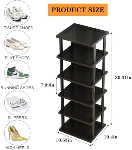 Vertical Shoe Rack - Tall Narrow Shoe Rack Organizer for Small Spaces,5 Tier Bamboo Shoen Shelf for Entryway,Closet,Corner,Doorway,Skinny Shoe Shelf Space Saving Shoe Storage,Free Stackable DIY