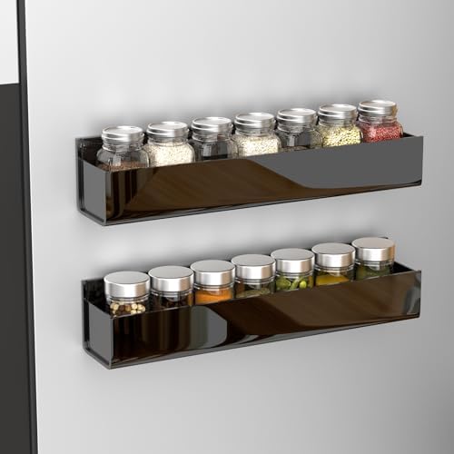 PMMASTO 4-Pack Black Acrylic Spice Rack Organizers for Cabinet Doors | Nano Double-Sided Tape or Screw Mounting, for Cabinet And Pantry Doors, Stores Spices, Bathroom Supplies And Small Items