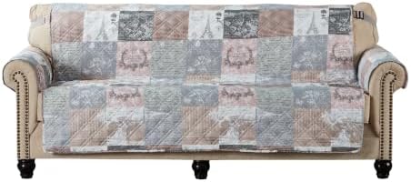 Brilliant Sunshine Latte Grey Paris & Toile Patchwork Couch Cover, 70" seat