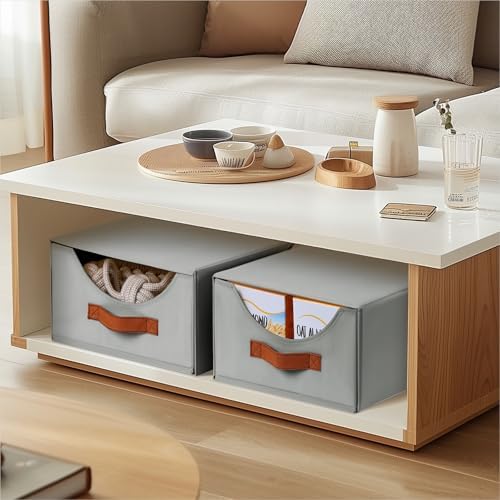 Homsorout Stackable Storage Drawers - Collapsible Storage Bins with Drawers, 8 Pack Closet Shelf Organizer Basket, Fabric Pull Out Organizer for Bedroom, Living Room, Dorm, Grey