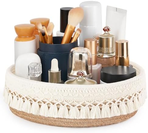 Mkono Makeup Perfume Organizer, Boho Decor Macrame Storage Basket