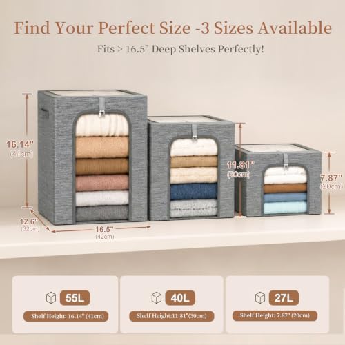 GoMaihe Clothes Storage Bins with Metal Frame for Closet, 40L 6-Pack Grey