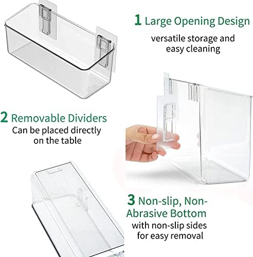 vacane 2 Pack Plastic Adhesive Mount Over Cabinet Door Organizer, Wall Organization Container Makeup Organizer Hanging Basket Bins for Kitchen, Pantry, Craft Room, Office, Space Saving Holder