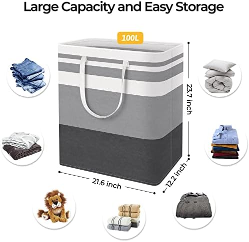 HomeHacks 2 Pack Laundry Baskets, Laundry Hampers Bags (Grey+Blue 100L)