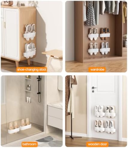 6Pack Wall Mounted Shoe Rack, Adhesive & Drill Mount - White