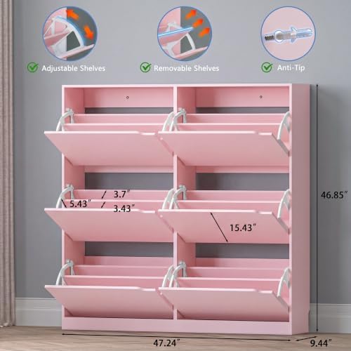 BORNOON Shoe Cabinet with 6 Flip Drawers, Slim Narrow Shoe Storage Cabinet, Freestanding Shoe Organizer for Entryway, Hallway, Foyer
