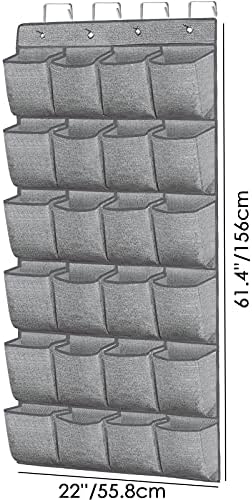 homyfort Over the Door Shoe Organizer,Hanging Shoe Rack Storage Holder with 24 Extra Large Fabric Pockets for Closet,Men Sneakers,Women High Heeled Shoes,Slippers,Grey 61.4''x22''