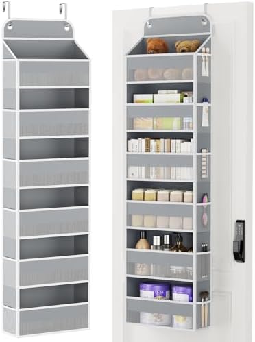Yecaye Over Door Organizer, 60 lbs Load Capacity, Metal Hanging Storage with 6 Shelves for Toys, Bathroom, Nursery, Dorm Room, Grey,1Pc