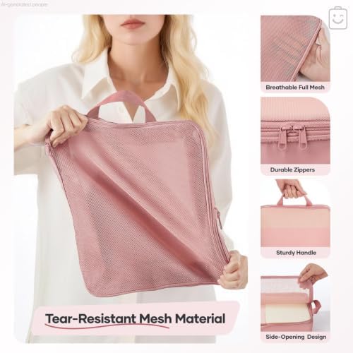Veken 9/11 Set Compression Packing Cubes for Travel Essentials,Compressible Expandable Large Luggage Suitcase Organizer Bags for Clothing,Space Saver Bags with Over 1000 pcs of Mesh Holes(Light Coral)