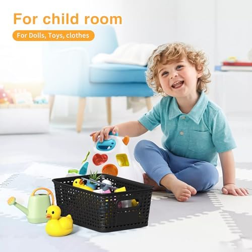 8 Pack Plastic Storage Baskets,Black Stackable Storage Bins