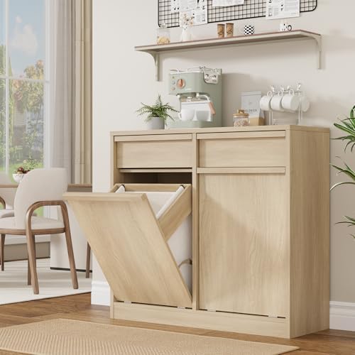 GarveeHome Double Tilt Out Laundry Hamper, Kitchen Trash Can Cabinet